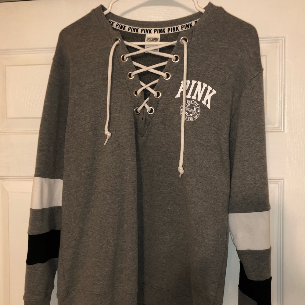 lace up adorable PINK sweatshirt